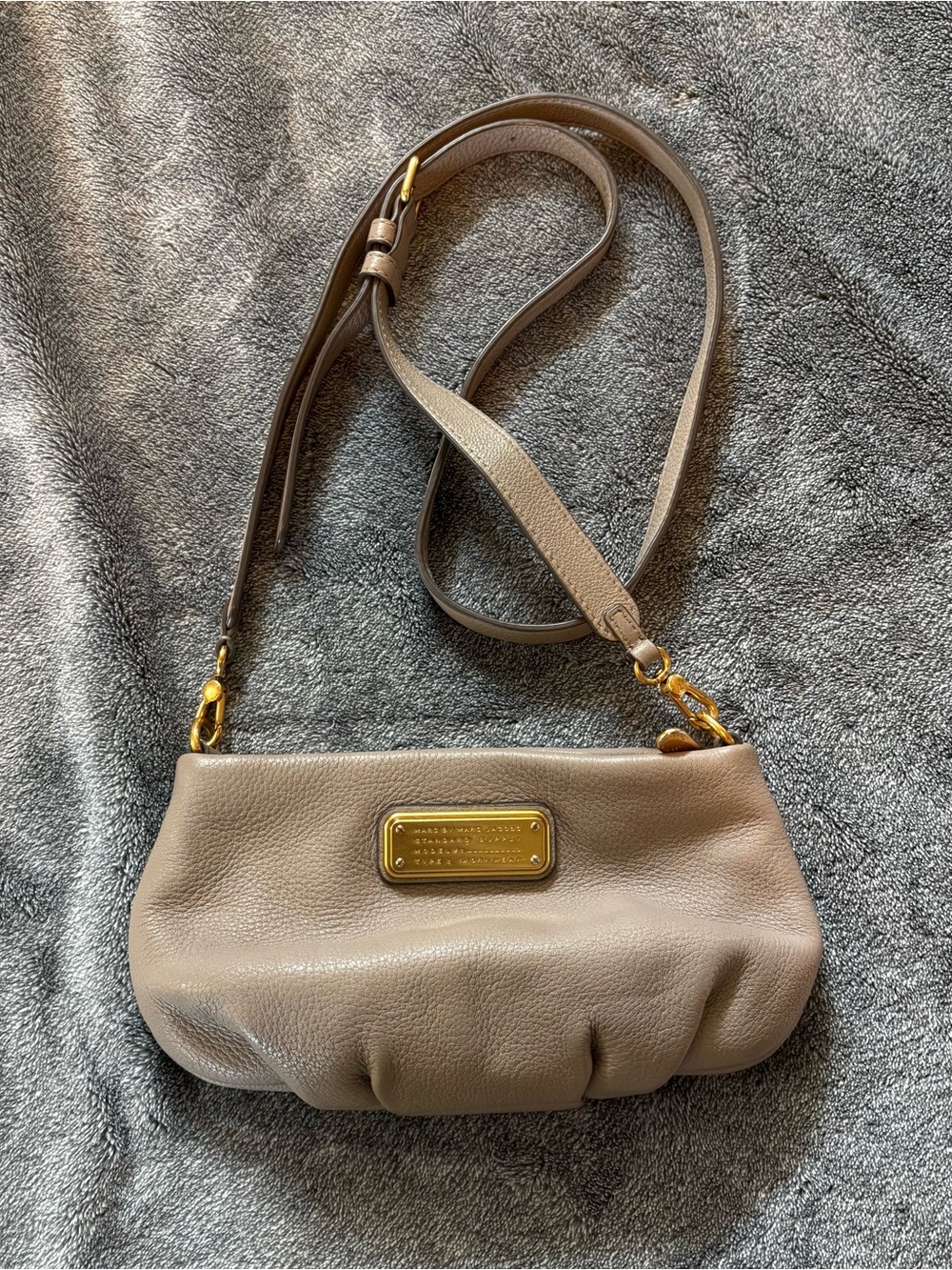 Marc Jacobs Taupe Pebbled Leather Crossbody with Gold Plate